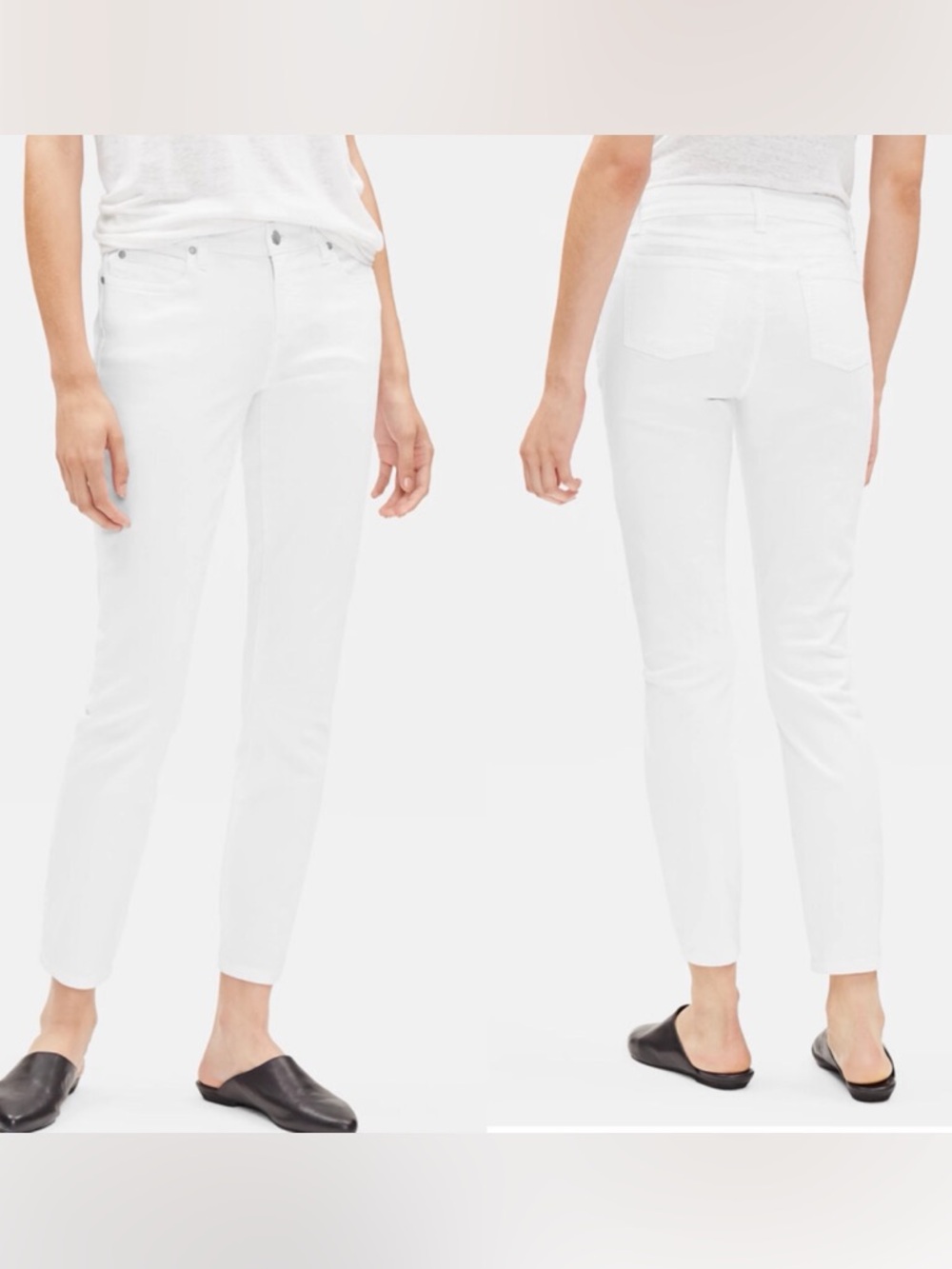 Eileen Fisher Organic Cotton Stretch White Slim Ankle Jeans Straight Leg Size 8